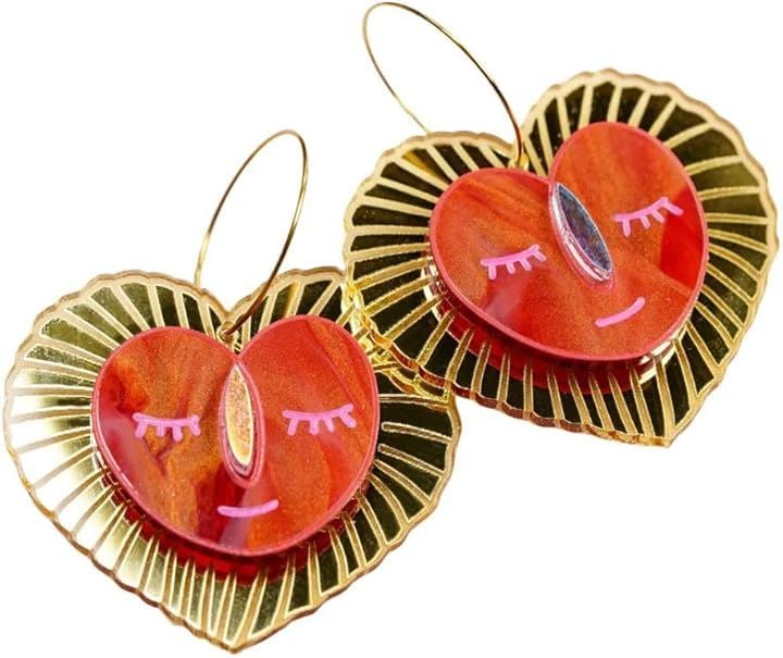 Sacred Heart Earrings 手描き模様と煌めくミラーの個性派 ハート ピアス セット オーストラリア メルボルン(赤金) 8,968円