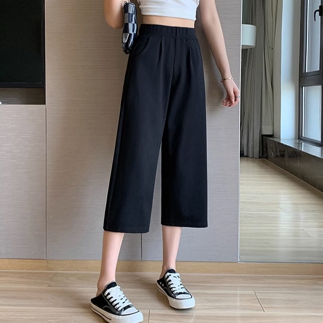 ボトムス パンツ クロップドパンツ ワイド スリット ポケット ハイウエスト ウエストゴム 大人可愛い きれいめ シンプル 大人 上品 おしゃれ かっこいい レトロ 大人女子 こなれ感 キュート