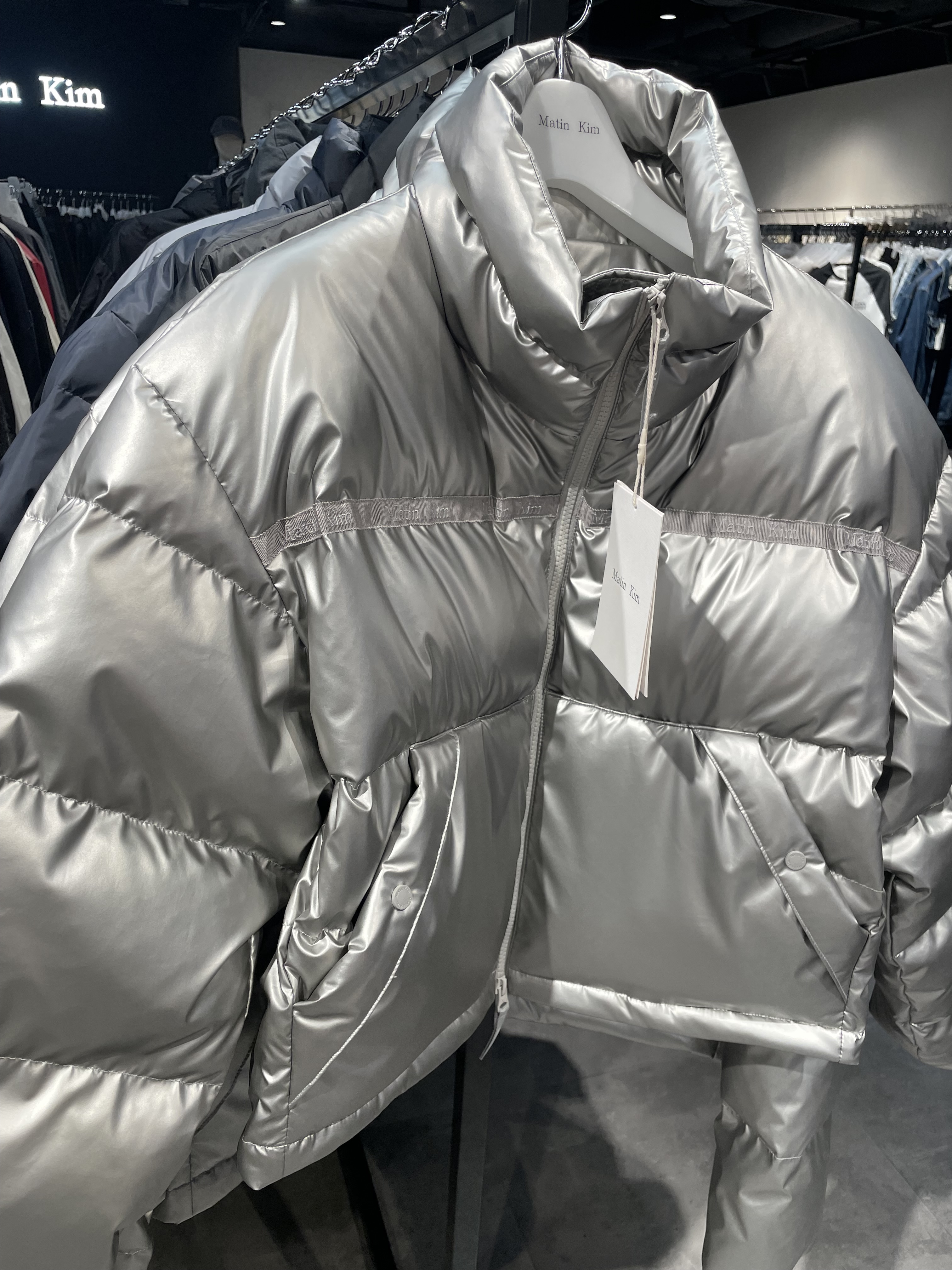 MATIN ) LOGO TAPING PUFFER DOWN JUMPER FOR WOMEN ( silver, black, grey )