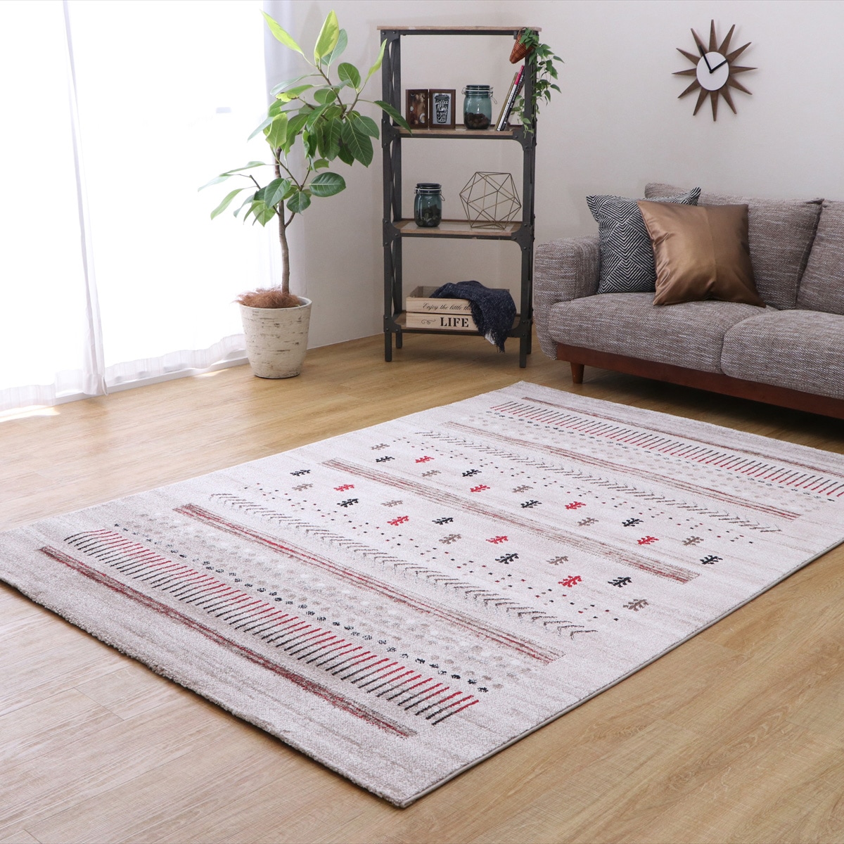 【I】【代引不可】ウィルトンラグ マリア ベージュ 133×190cm トルコ製 ギャッベ柄 カーペット/絨毯【北海道・沖縄・離島不可】