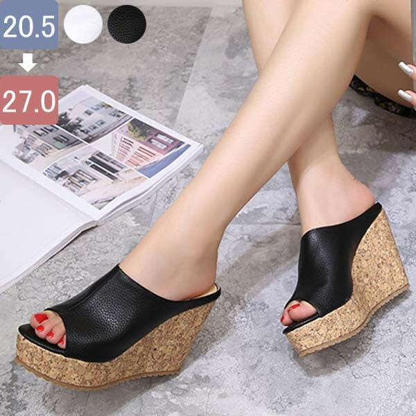 サンダル レディース ヒール ウエッジソール サンダル ミュール ウェッジソール 厚底 シューズ 黒 白 美脚 靴 小さいサイズ 大きいサイズ 女性 大人 かわいい 夏 おしゃれ 20.5 21.0