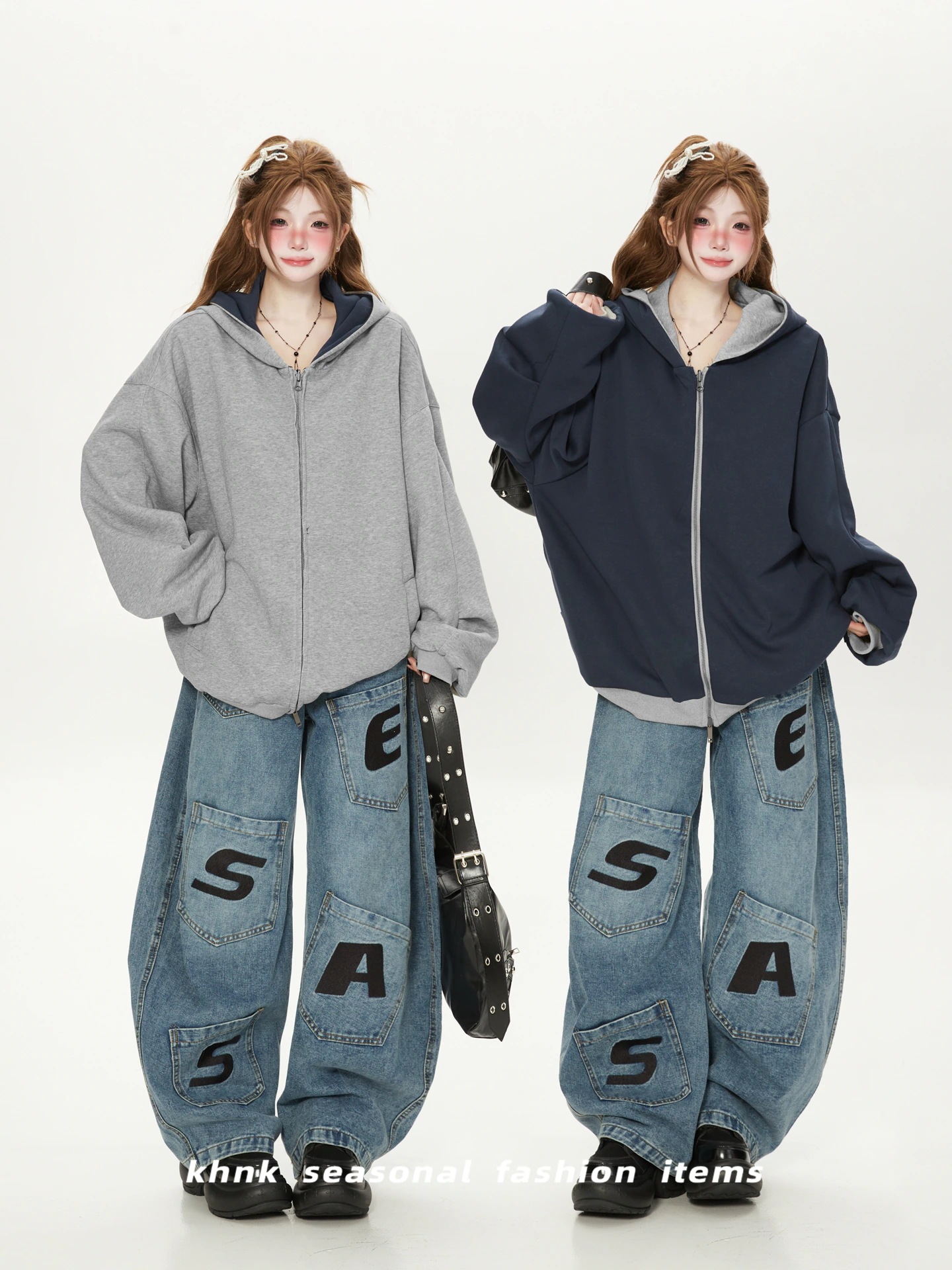 2025 秋冬 韓国っぽ パーカーカジュアル フード付き チャックトップス羽織りショート丈フルルーズサイドフーディールーズ風 ストレート系レディースゆったりサイズシルエットダブルスリーブトラック