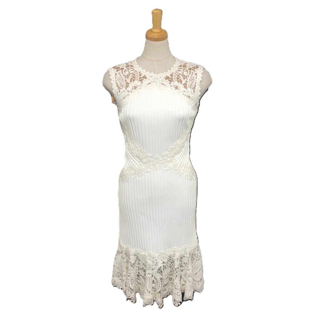 タダシショージ ワンピース BBH1810MJ レース プリーツ ノースリーブ ワンピース アパレル ポリエステル ホワイト