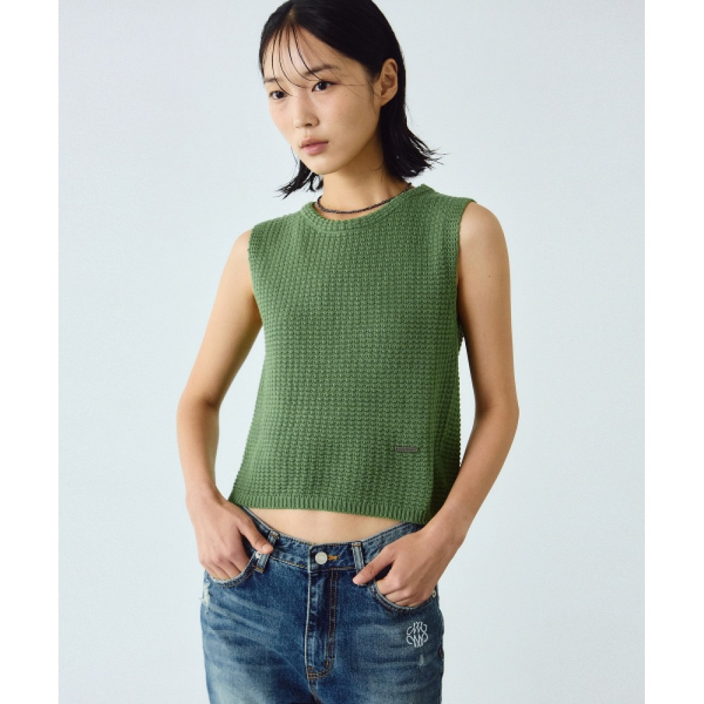 ニック&ニコールワッフルニットノースリーブ_グリーン