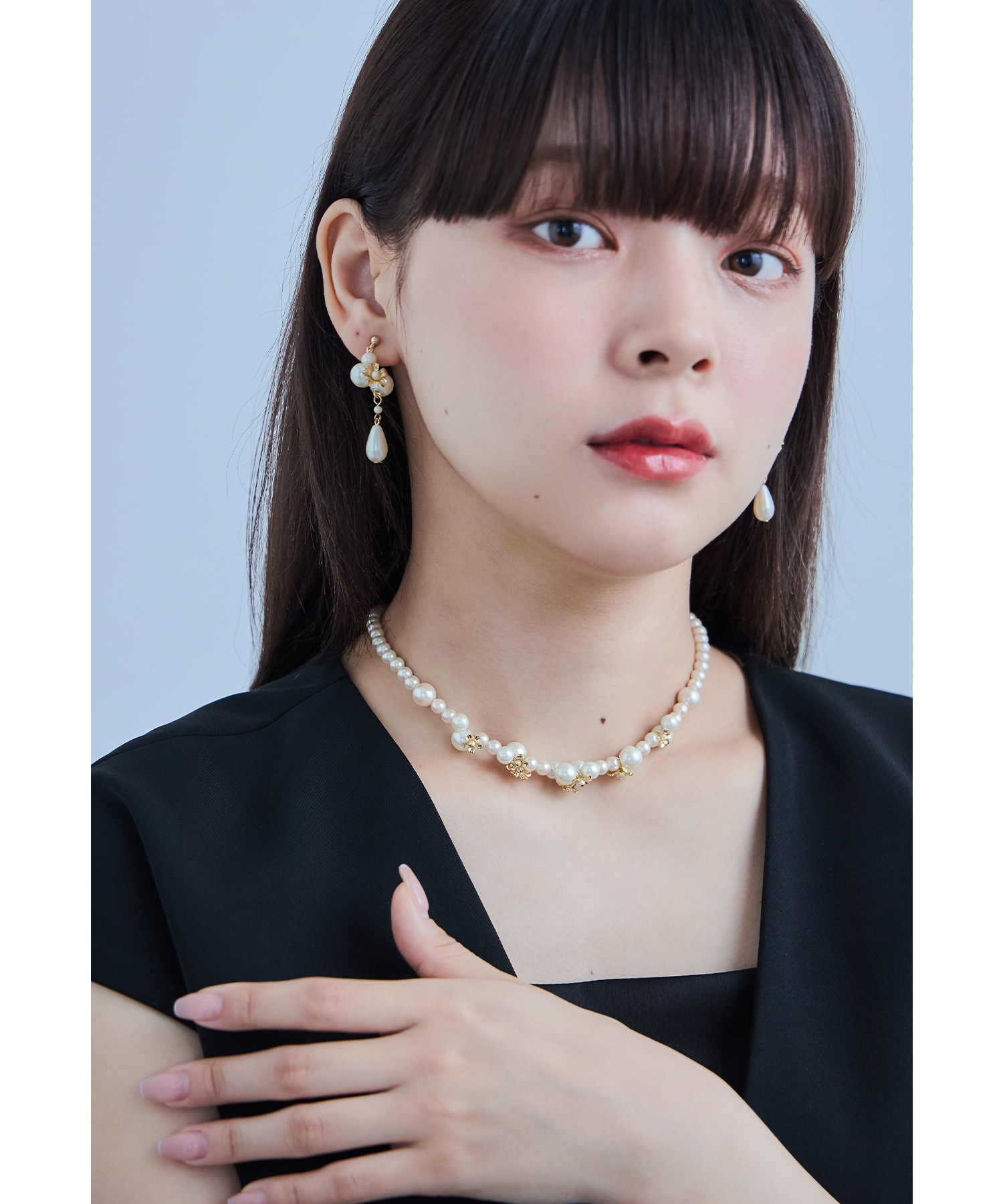 メタルフラワーパールショートネックレス レディース アクセサリー 花 小粒パール チョーカー ジュエリー ゴールド シルバー 上品 普段使い デイリー フォーマル パーティー 結婚式 セレモニー