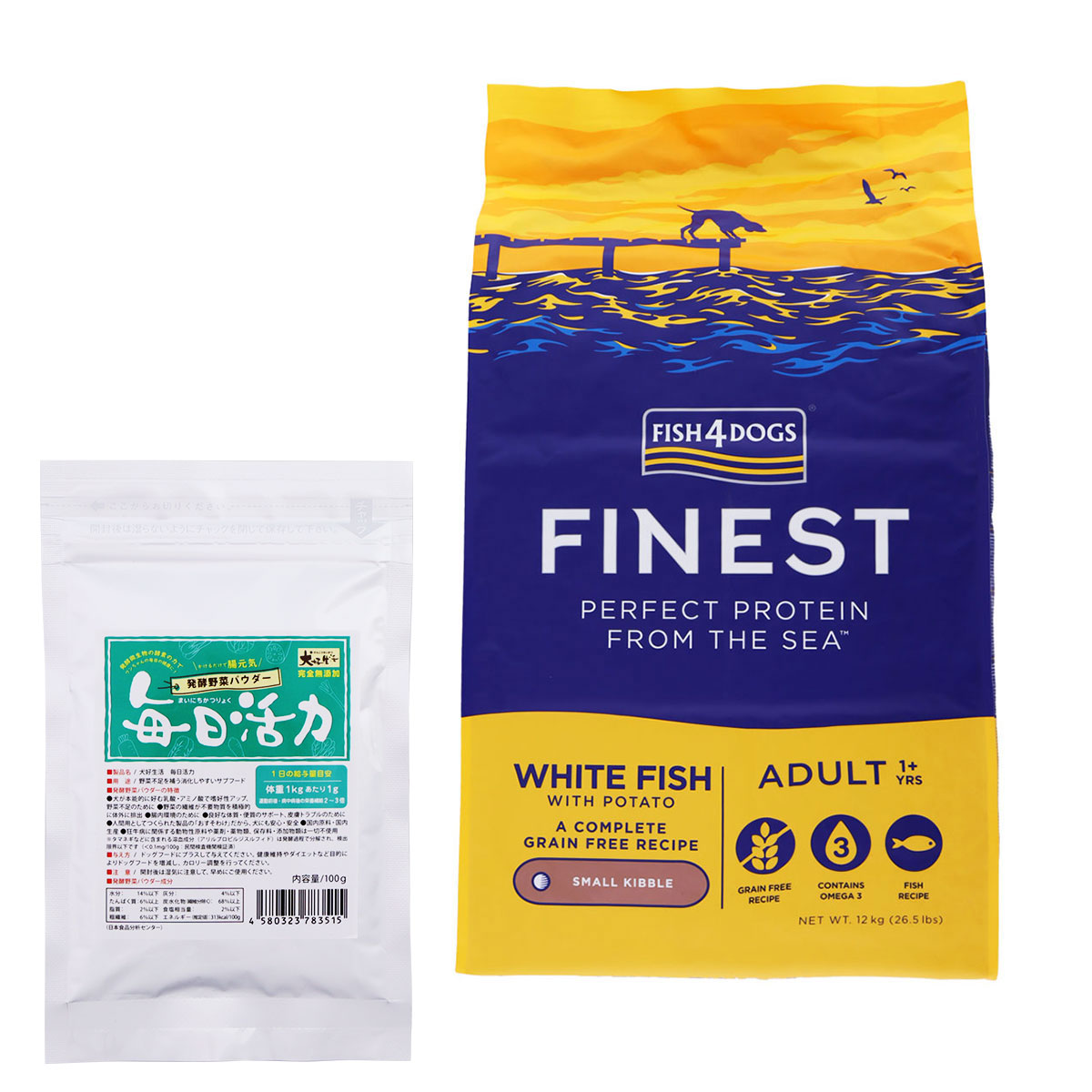 ファイネスト オーシャンホワイトフィッシュ 小粒 12kg【犬好生活ペット酵素 毎日活力 100g】