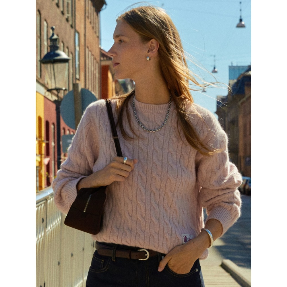 AND YOU ヘレループケーブルラクーンプルオーバー (ピンクネイビー)