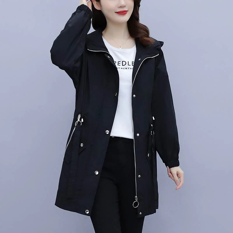 アウター ジャケット ミディアム丈 上着 袖付き 長袖 襟なし 前開き フード付き ファスナー