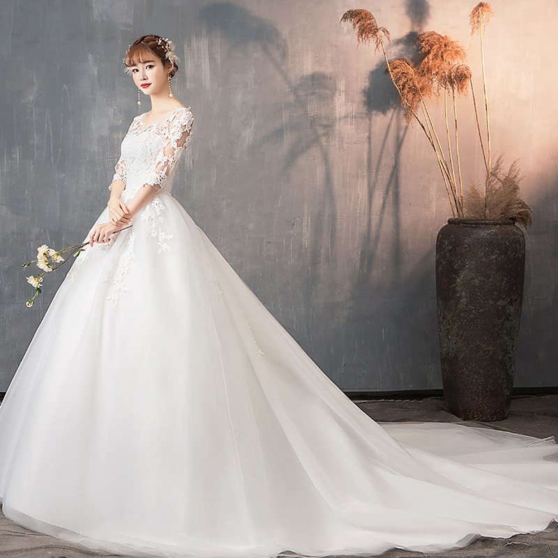 ウェティグドレス 結婚式 トレーン 安い 大きいサイズ 二次会 海外挙式 花嫁 ドレス プリンセスライン パーティードレス 袖あり カラードレス マタニティ