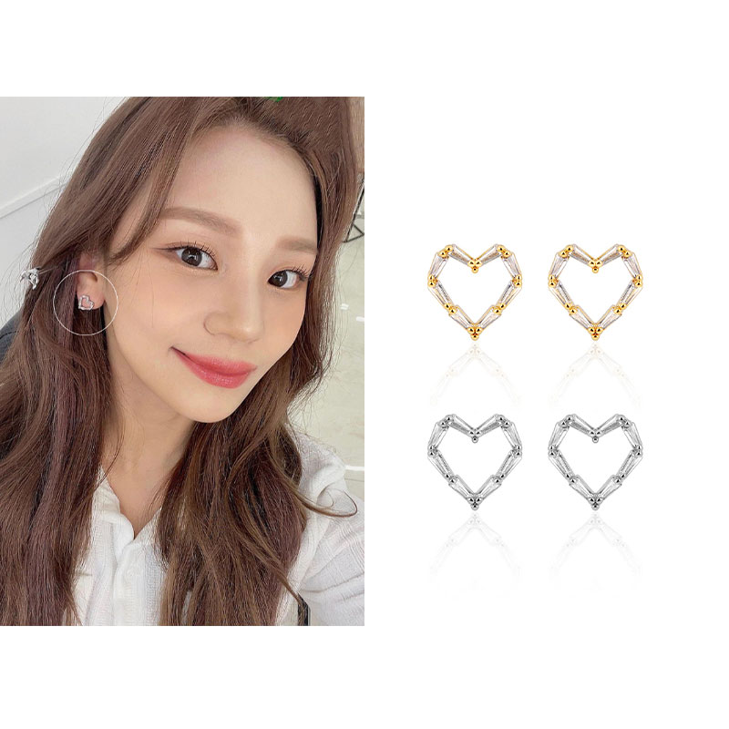 [オムジ着用]ラブリー ハート キュービックキッチピアス (シルバー針) SHER0054/韓国ファッション/韓国ファッションスタイル/韓国ストリートファッション/SNSで人気/韓国の人気ブランド