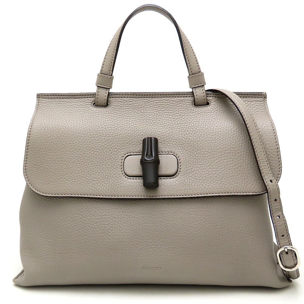 バンブー デイリー ミディアムバッグ 392013 2Way ショルダーバッグ レザー グレー/352520【中古】