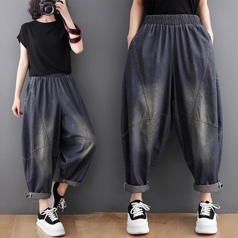 ボトムス パンツ Gパン ズボン サルエルパンツ ワイド ポケット ウエストゴム デニム 大人可愛い シンプル カジュアル 大人 おしゃれ お洒落 かっこいい レトロ 大人女子 こなれ感 ラフ