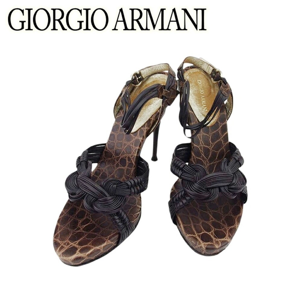 サンダル シューズ 靴 クロコ調 レディース 36 アンクルストラップ ブラウン ゴールド 中古 13,535円