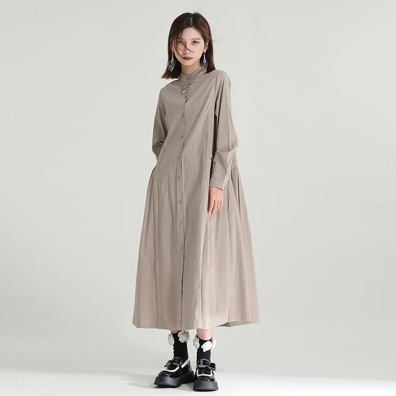 ドレス綿麻 長袖 日系 体型カバー イレギュラー 切り替え 無地 ワンピース ロングワンピース シャツワンピース 秋服 5,764円