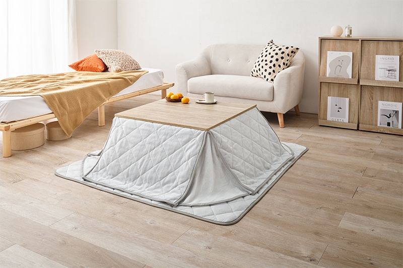 こたつセット 3点セット こたつ 75x75cm ナチュラル/アイスグレー コタツ テーブル こたつ布団 リバーシブル 折れ脚 コタツ掛敷布団セット オールシーズン