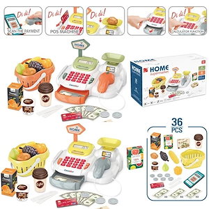 子供シミュレーションスキャンカード果物スーパーレジままごと買い物かごレジ玩具セット