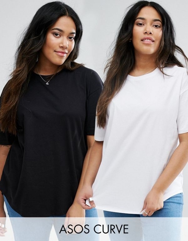 ASOS エイソス レディース 大きめサイズ ゆったりサイズ 送料無料 Black/white CURVE Ultimate T-Shirt Easy with Curved Hem 2 Pack