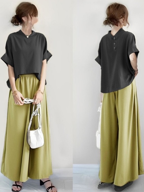 【高レビュー】 七分袖 フェミニン トップス+ハイウエスト Aライン ワンピースセット