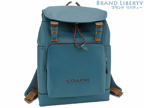 新品同様コーチリーグフラップバックパックリュックサックブルーグリーンカーフレザーC2284