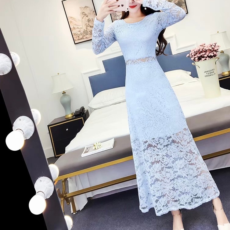 ドレス ワンピース 発表会 ステージ 舞台 ダンス 衣装 コスプレ コスチューム 謝恩会 演劇 ラウンジ クラブ ロング 長袖 ラウンドネック スレンダー スリム Aライン イブニング カジュアル