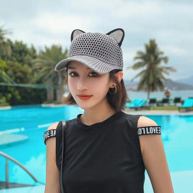 ウォータードリル発日焼け止めキャップ野球帽猫耳かわいい鴨舌帽透かし彫り帽韓国ファッション