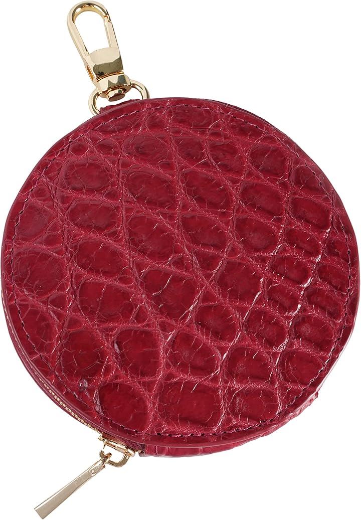 クロコダイル コインケース 丸型 レディース メンズ ファスナー コンパクト わに 鰐革 小銭入れ(Dark Red)