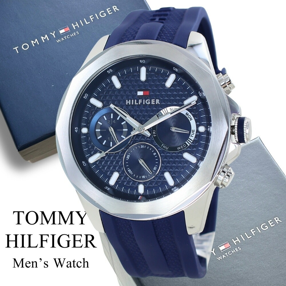 トミーヒルフィガー 腕時計 プレゼントに最適 メンズ 父の日 ネイビー 防水 ラバーベルト 日付 曜日 表示付き 時計 ギフト プレゼント 男性用 おしゃれ 高級感 かっこいい シンプル 仕事用 ギフ