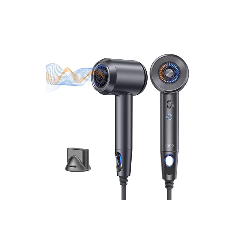 llano ドライヤー 19m/s大風量 速乾 【2023年新型温冷リズムモード】 340g軽量 2000万個マイナスイオン ヘアドライヤー 1200W 57℃恒温 5段階調整 家庭用 小型 ノズル