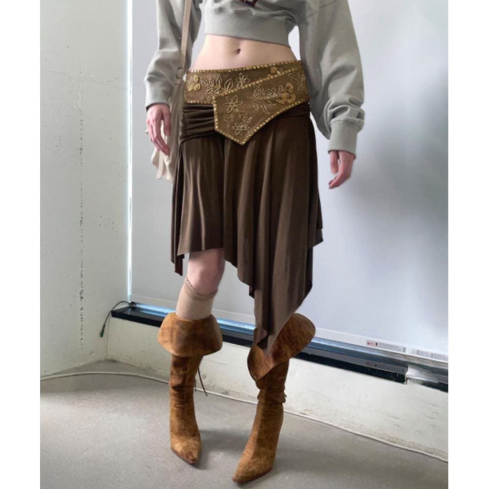 スカルプター Beaded Jersey Skirt Brown SC24A407BR