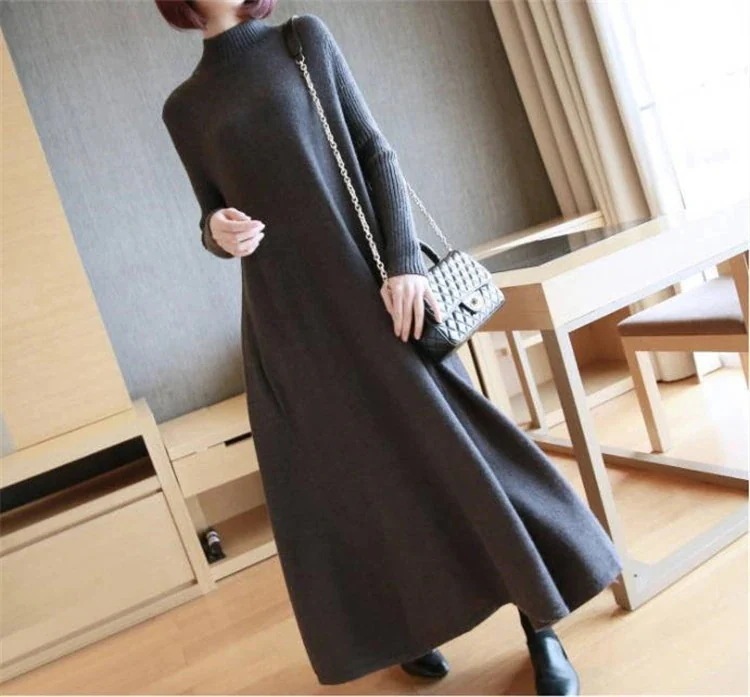 ハーフハイカラーニットワンピースsweet系 女性の韓国の小さい新鮮なの気質はタイト長袖ボトミングシャツスリムバッグヒップ膝の上