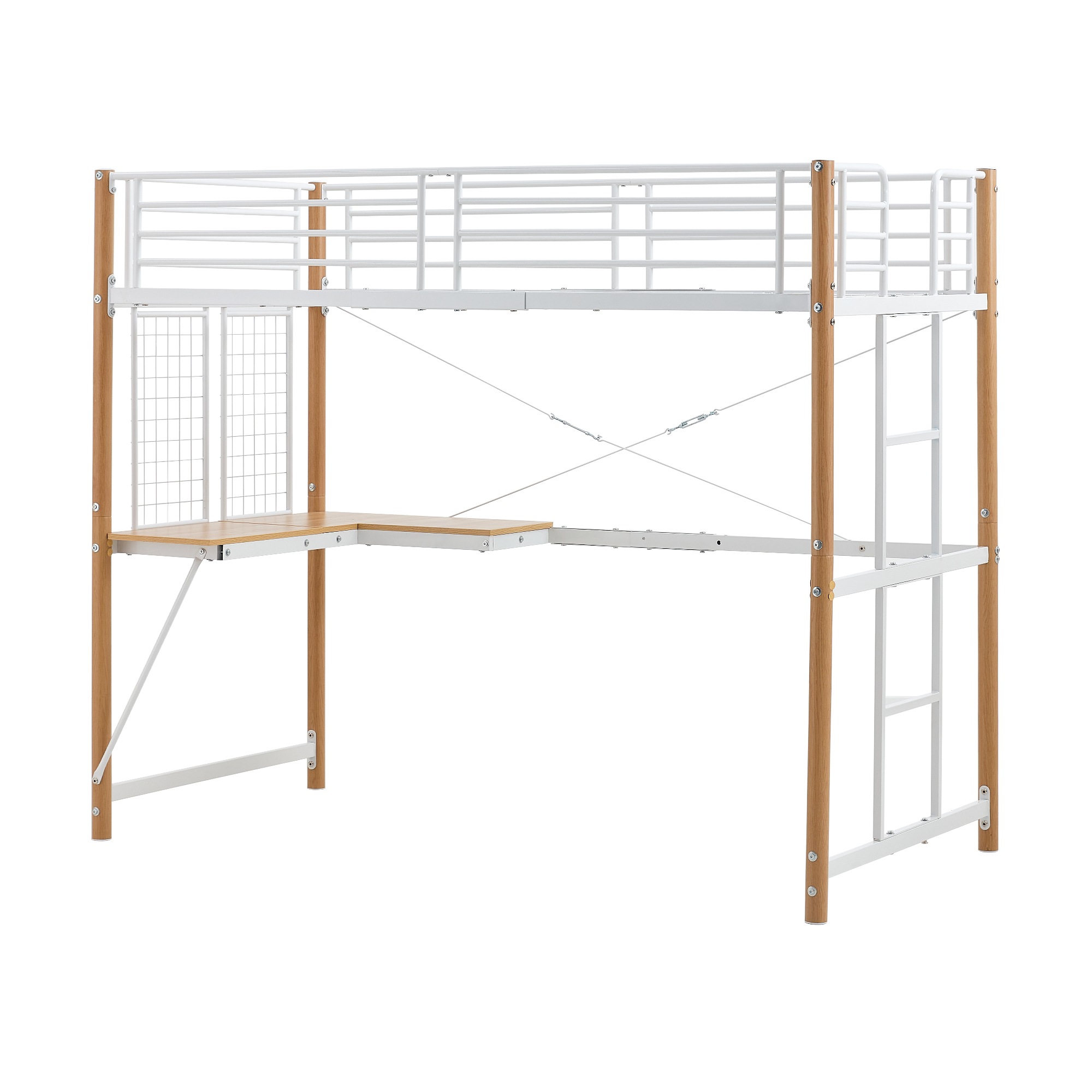 【即日発送】システムベット 　ロフトベッド シングル デスク・スチールネット付き 収納付き 北欧風 二段ベッド 　大人用　二段ベッド スチール 耐震