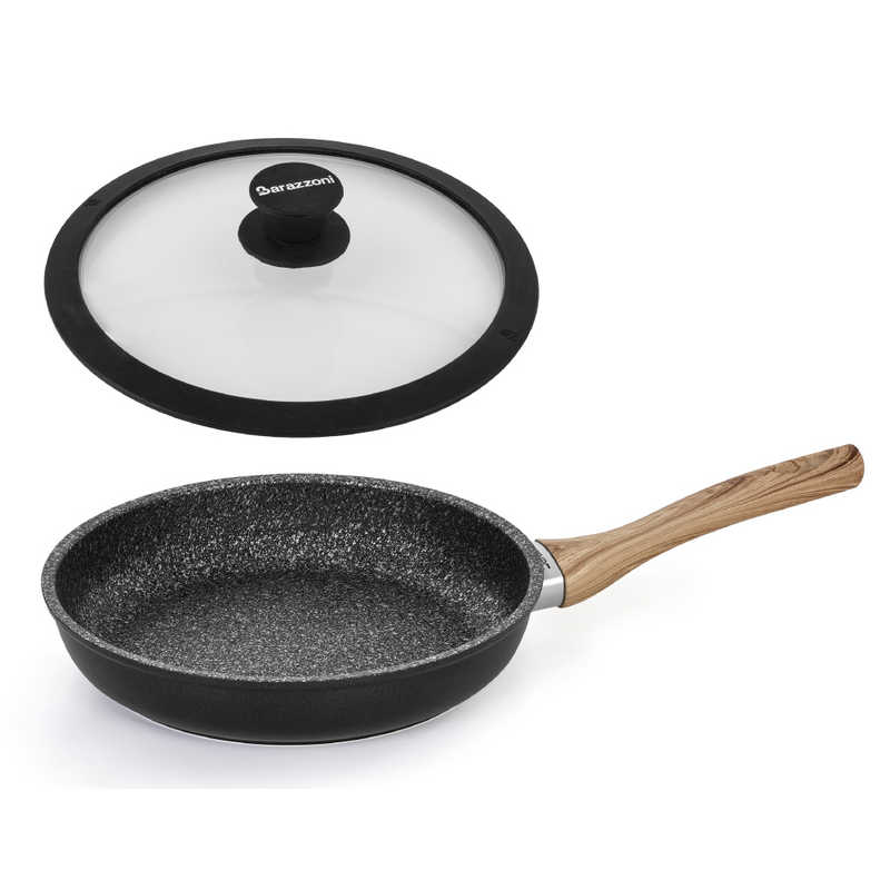 BARAZZONI　シリコンエッジ耐熱ガラス蓋付 IH対応 フライパン 24cm Granitica Extra Induction Eco Legno ブラック　85510602425-SL
