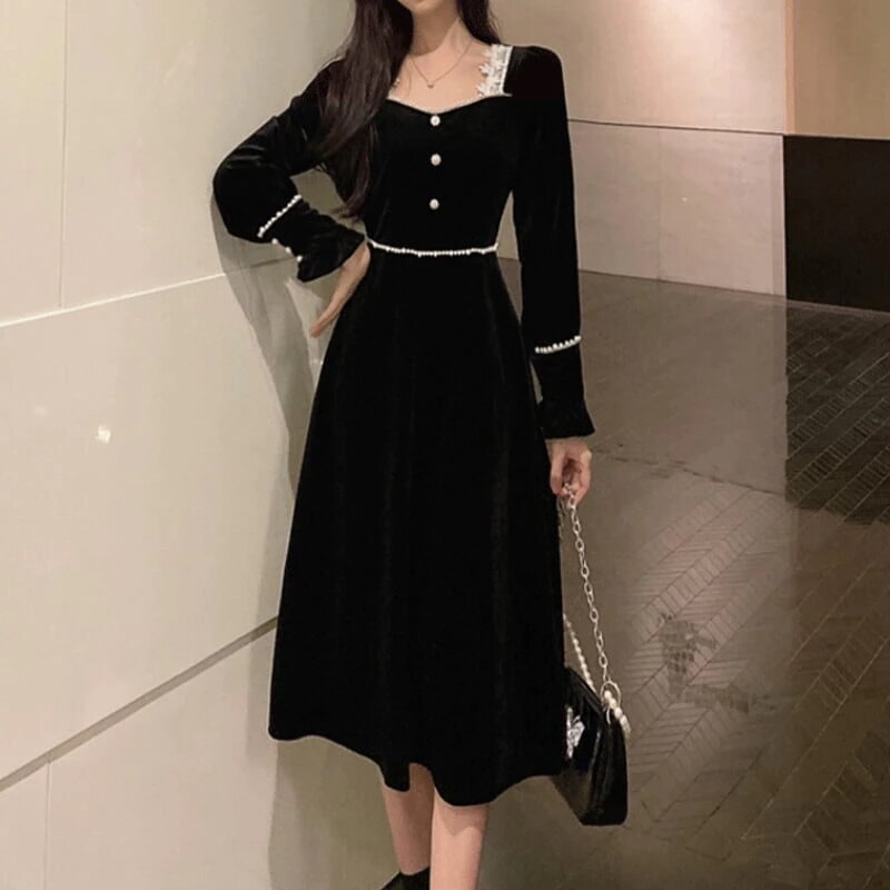 ワンピース ロング丈 袖あり 長袖 Aライン ハイウエスト レース 大人可愛い きれいめ シンプル カジュアル 大人 上品 おしゃれ かっこいい レトロ 個性的 エレガント レース襟 モダン 秋 冬 5,115円