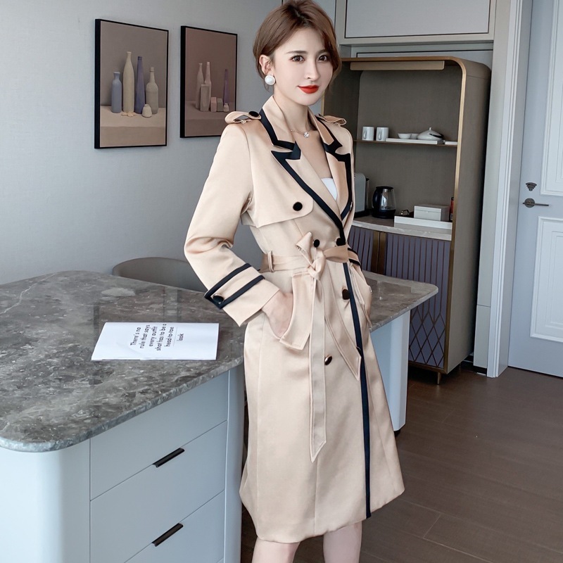 上品 ウインドブレーカー 通勤 トレンチコート ミドル丈 ドッキング ベルト付き アウター