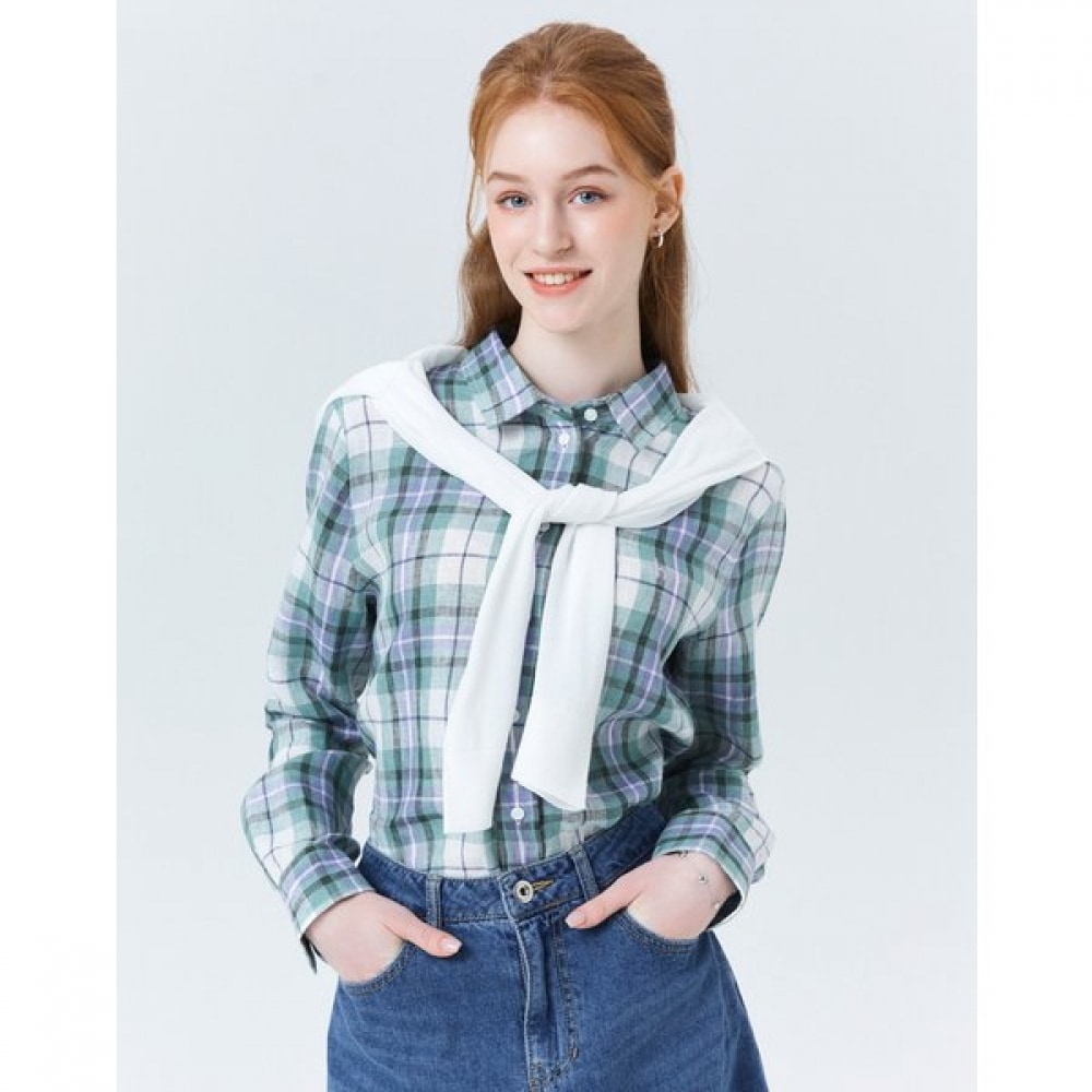 [24SS] [リネン] カーキリネンチェックロングスリーブシャツ HSSH4B311K2 12,137円