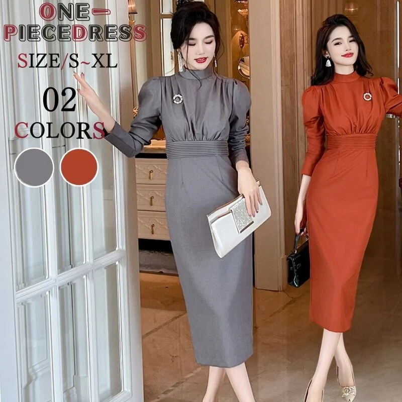 タイトワンピース　フォーマルドレス　パーティードレス　ロング丈ドレス　長袖　フォーマル　姫系　セクシーワンピース　上品 大人 きれいめ おしゃれ キャバ スナック パーティー　結婚式 ドレス お水 2