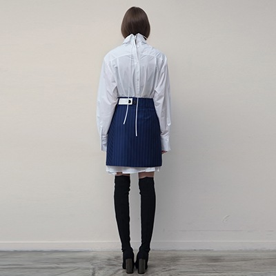 Striped Mini Wrap Skirt [Navy]
