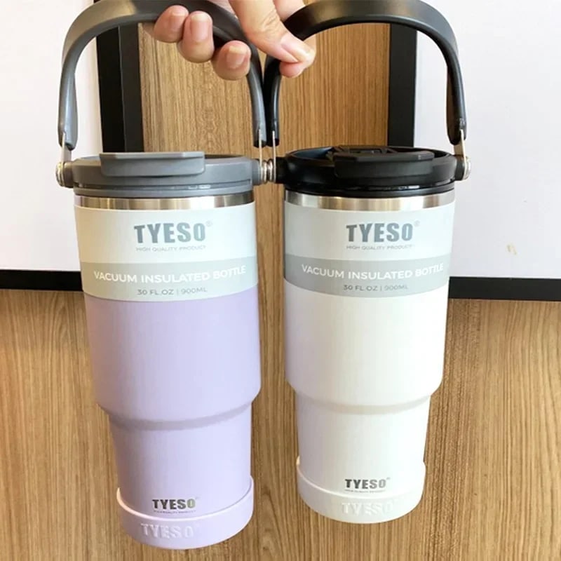 2129.0 Tyeso 二重層断熱コーヒーカップ真空マスクハンドル付きウォーターボトルストロー車のオフィス用カップ熱保持 - AliExpress