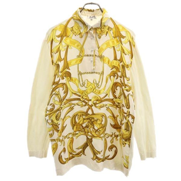 イタリア製 シルク カシミヤブレンド 長袖 ニット切替 セーター XL オフホワイト シャツ レディース