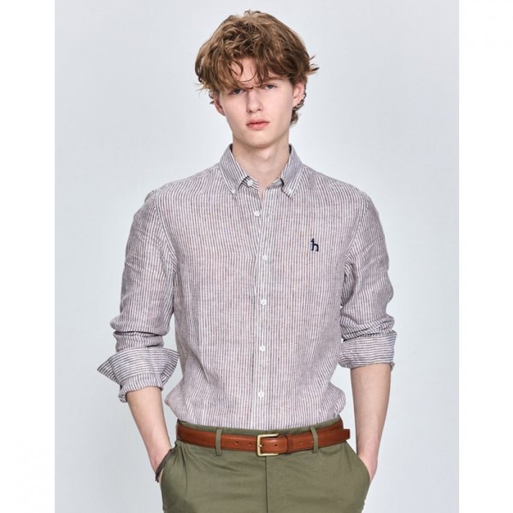 [25SS] [シーズンオフ] ブラウンリネンストライプシャツHZSH5B321W2