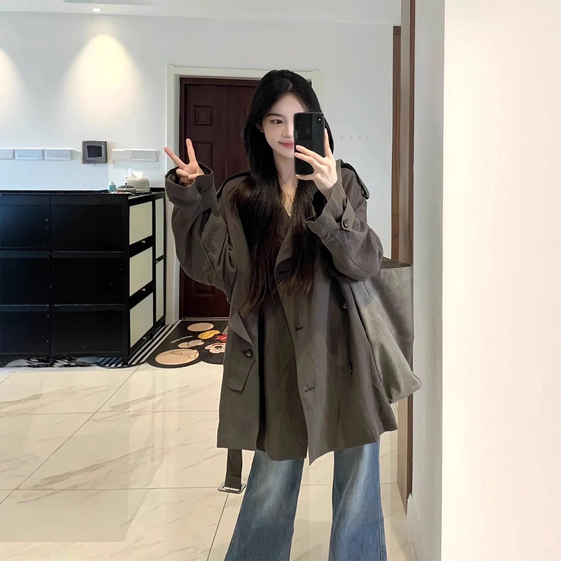 ショート丈ゆったり パーカー 秋 低身長 薄手 コート レディー