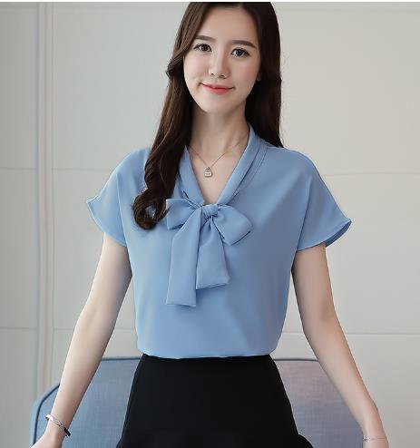 夏の新しい韓国語バージョンの女性のシフォン シャツ ストリーマ v ネック半袖シフォン ボトムス トップ トレンディな夏 5,399円