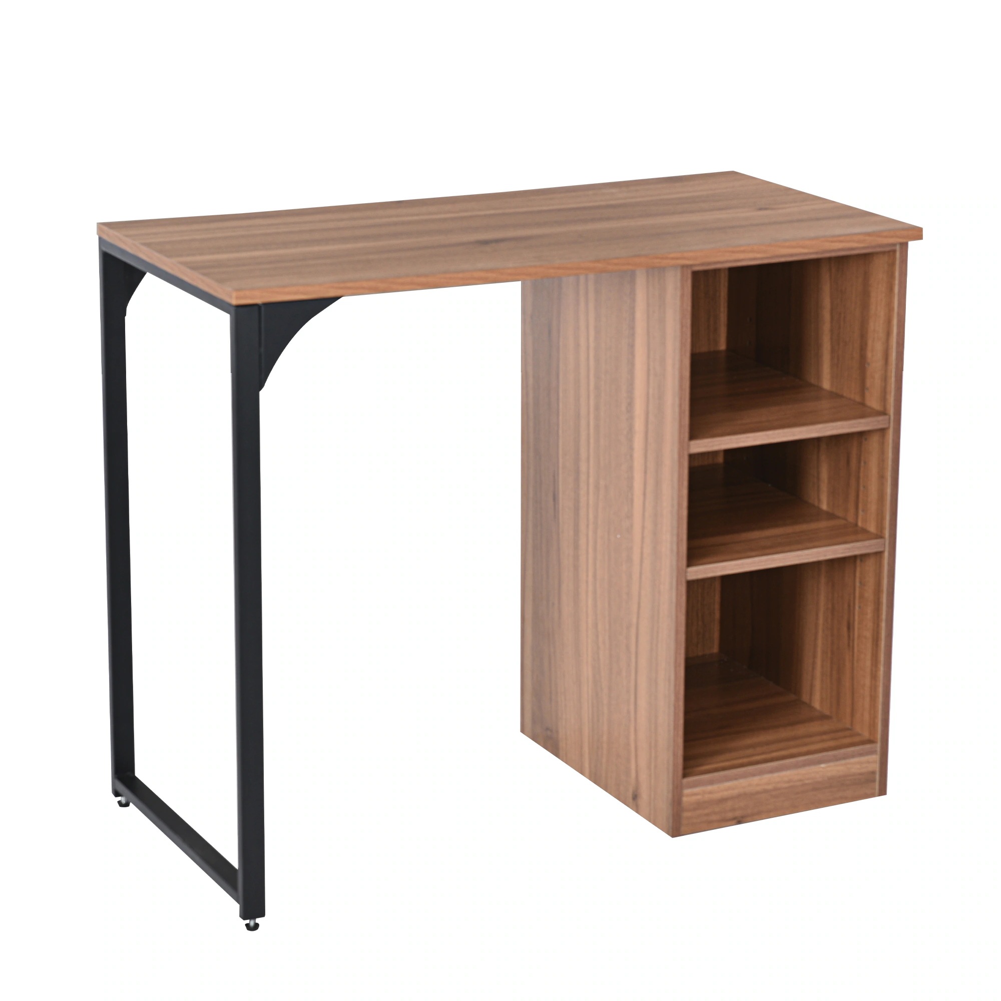 1142【新品登場】パソコンデスク 3段シェルフ付 オフィスデスク 簡易デスク 木製 ミシン台 学習机 アジャスター付き【ダークブラウン】