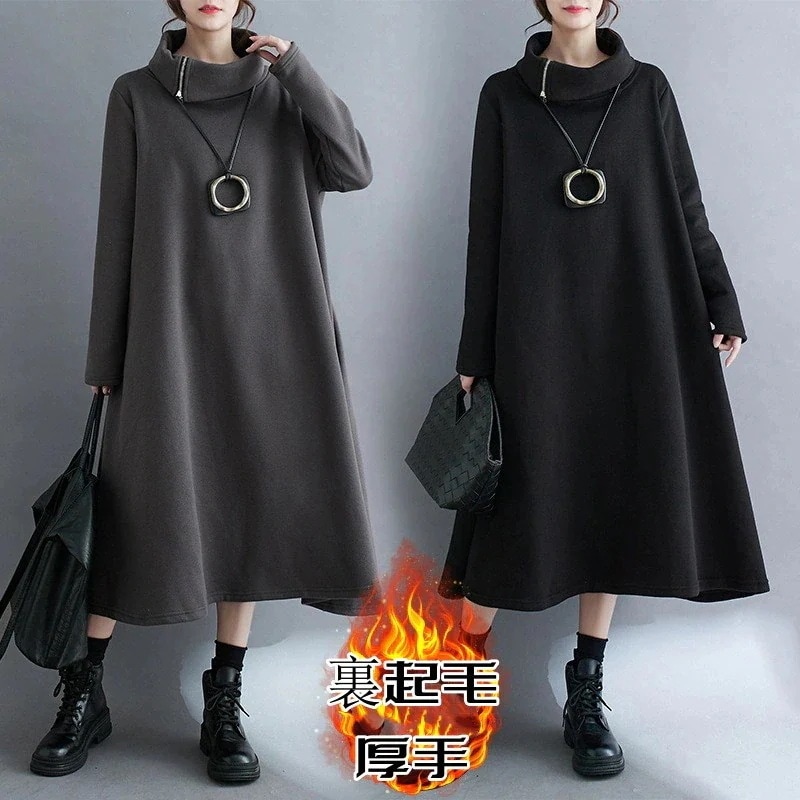 【急速出荷】【2枚購入で 2oo円OFF! 】秋冬 新作 おしゃれ シンプル ワンピース 裏起毛 厚手 ロングワンピース 長袖 ワンピース 大きめサイズ Tシャツワンピース 保温