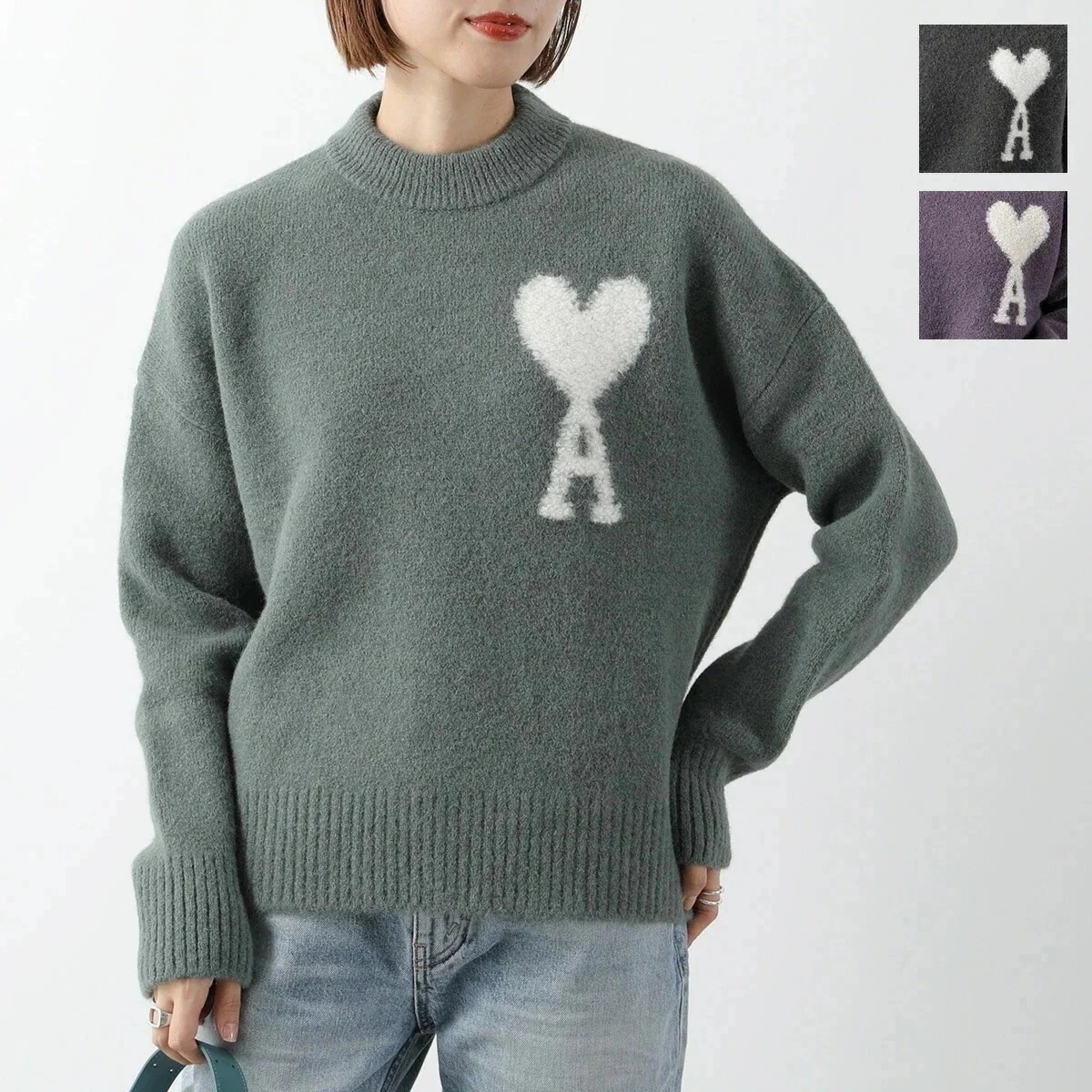 ami paris アミパリス セーター OFF WHITE ADC SWEATER UKS025.KN0032 レディース アルパカニット クルーネック ロゴ