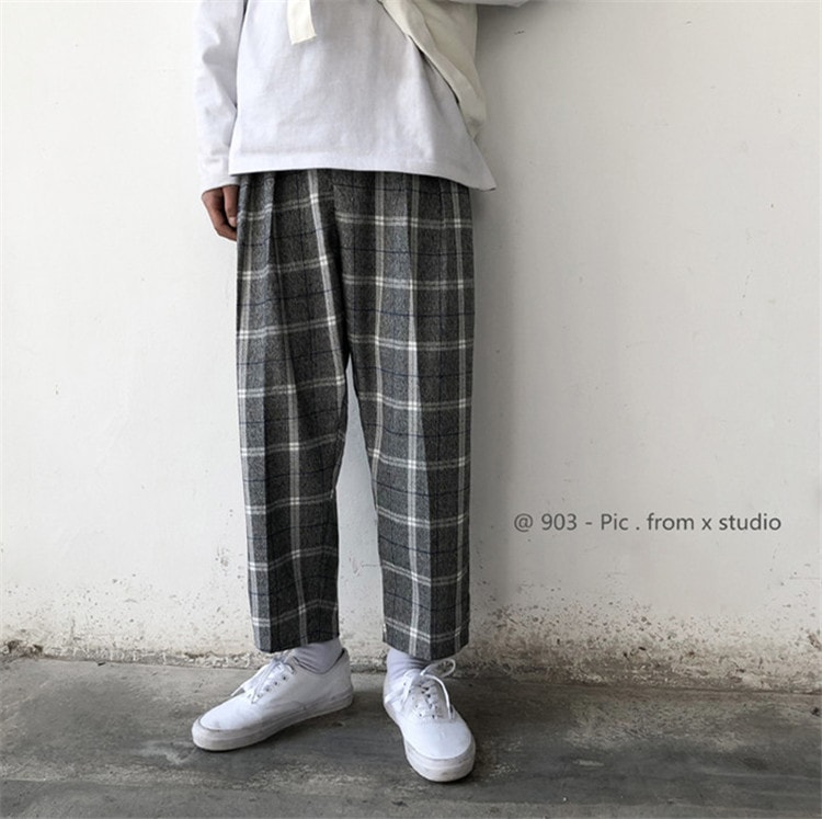 春コーデにぴったり新品 Sale 韓国ファッション 気質 おしゃれな トレンド 大人気 チェック柄 プリント レトロ 原宿bf风 ワイドパンツ 九分丈パンツ