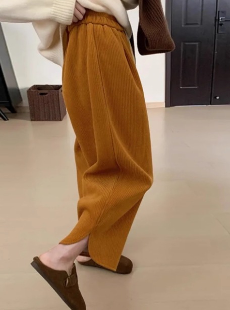 コーデュロイパンツ ルーズパンツ サイドスリット コーデュロイ 秋冬 カジュアル お出かけ