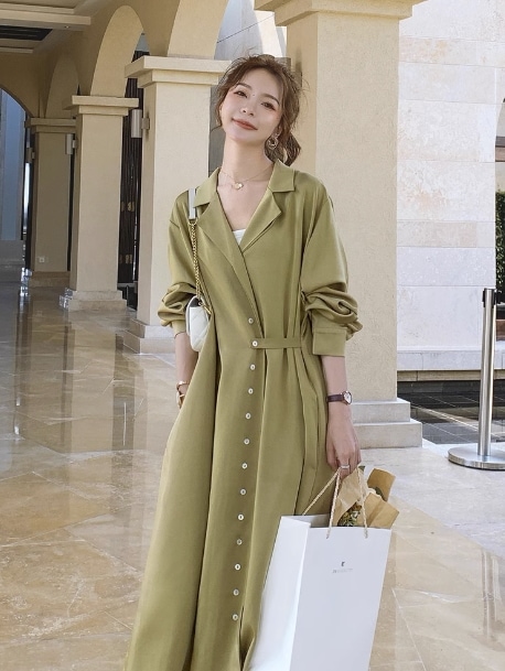 レディース ワンピース ドレス ミモレ 長袖 Vネック ワイド ストレート Aライン 前開き 異国風 ボタン 大人可愛い きれいめ カジュアル おしゃれ こなれ感 ガーリー ルーズ クール