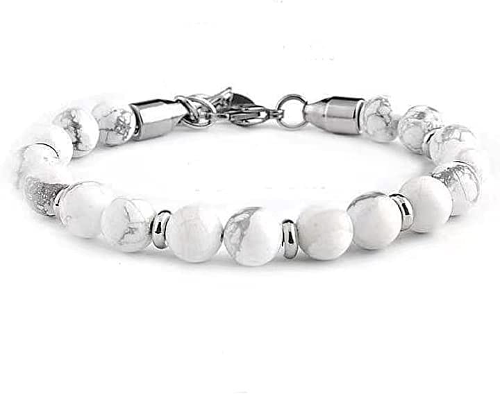 メンズブレスレット レディースブレスレット 8MM 白松石( T-06)