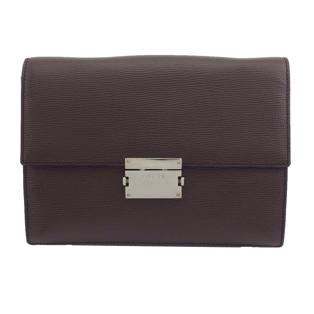 クラッチバッグ ダークブラウン×シルバー レディース 中古